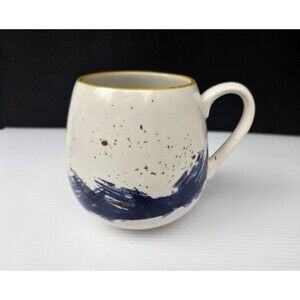 Meritage Art Mug Coffee Cup Blue Wave with Gold Flecks Spatter Stoneware